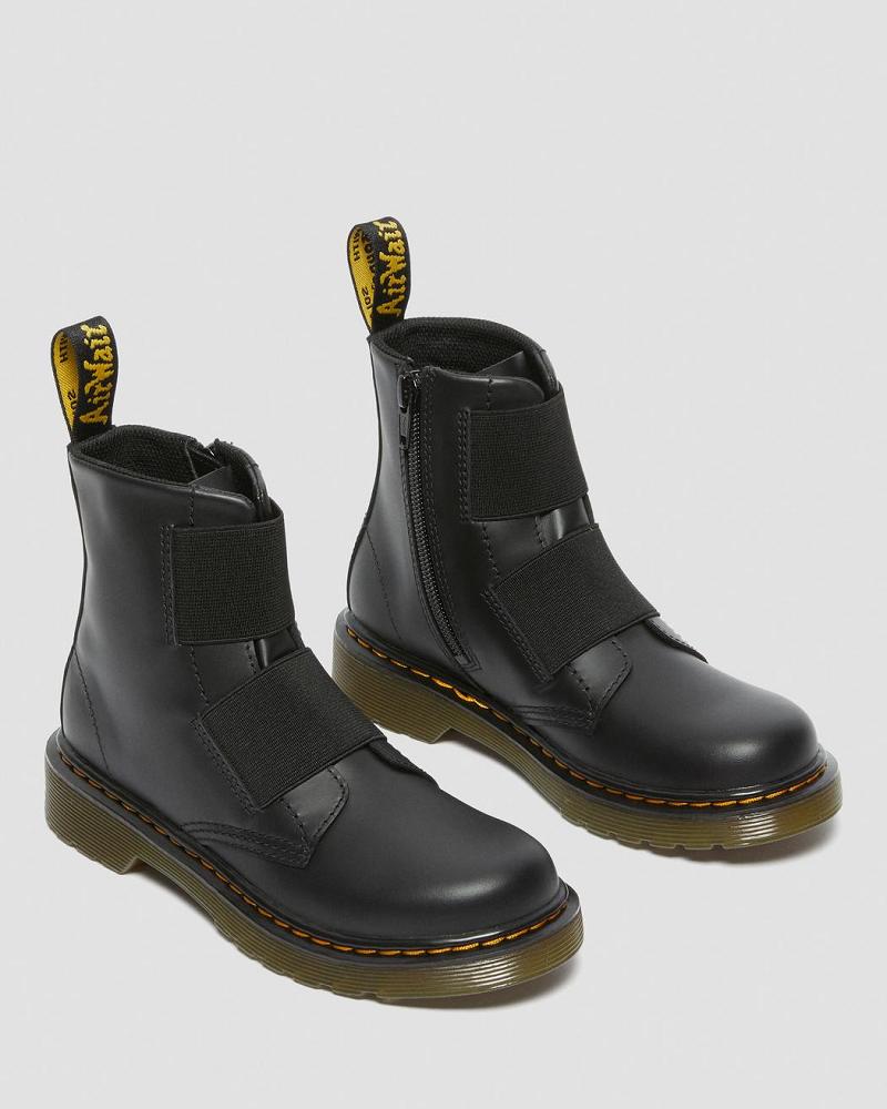 Dr Martens Junior 1460 Elastic Læder Snørestøvler Børn Sort | DK 673HAP